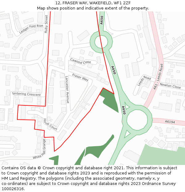 12, FRASER WAY, WAKEFIELD, WF1 2ZF: Location map and indicative extent of plot