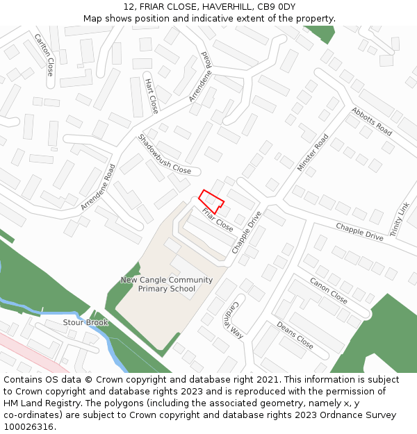 12, FRIAR CLOSE, HAVERHILL, CB9 0DY: Location map and indicative extent of plot