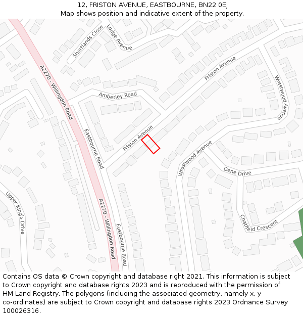 12, FRISTON AVENUE, EASTBOURNE, BN22 0EJ: Location map and indicative extent of plot