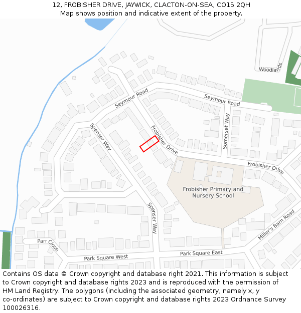 12, FROBISHER DRIVE, JAYWICK, CLACTON-ON-SEA, CO15 2QH: Location map and indicative extent of plot