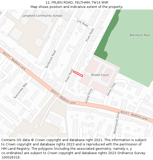 12, FRUEN ROAD, FELTHAM, TW14 9NR: Location map and indicative extent of plot
