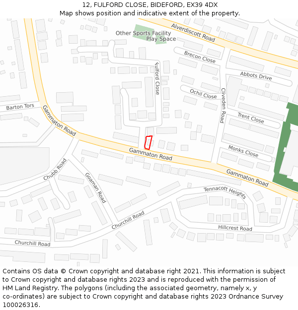 12, FULFORD CLOSE, BIDEFORD, EX39 4DX: Location map and indicative extent of plot