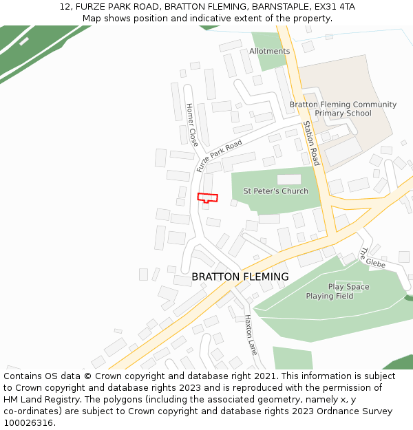 12, FURZE PARK ROAD, BRATTON FLEMING, BARNSTAPLE, EX31 4TA: Location map and indicative extent of plot