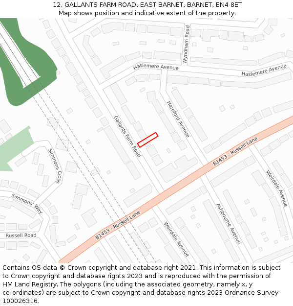 12, GALLANTS FARM ROAD, EAST BARNET, BARNET, EN4 8ET: Location map and indicative extent of plot