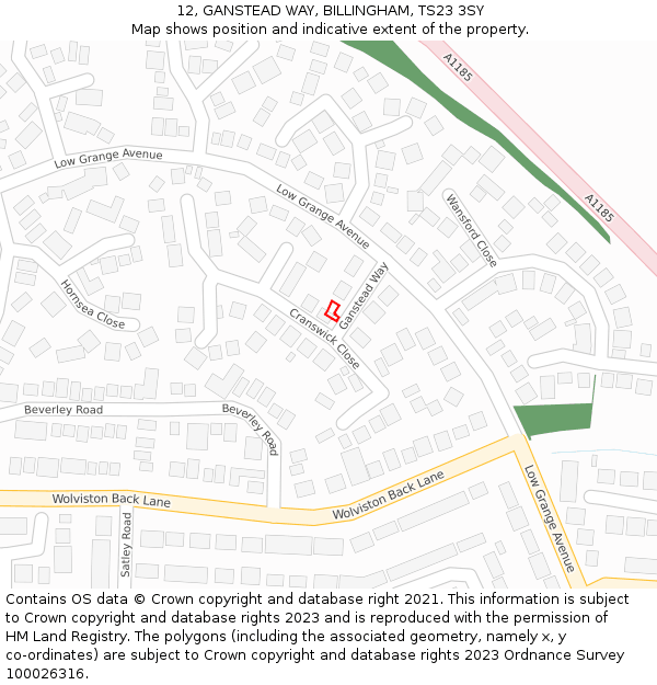 12, GANSTEAD WAY, BILLINGHAM, TS23 3SY: Location map and indicative extent of plot