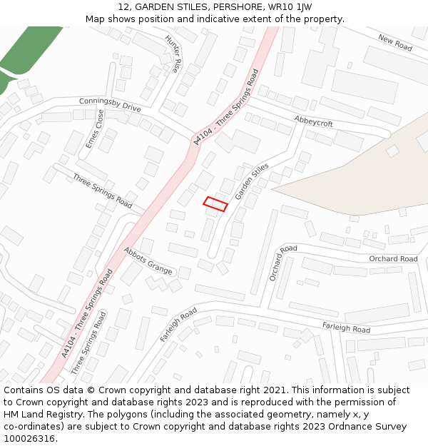 12, GARDEN STILES, PERSHORE, WR10 1JW: Location map and indicative extent of plot