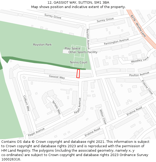 12, GASSIOT WAY, SUTTON, SM1 3BA: Location map and indicative extent of plot
