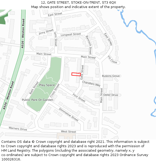 12, GATE STREET, STOKE-ON-TRENT, ST3 6QX: Location map and indicative extent of plot