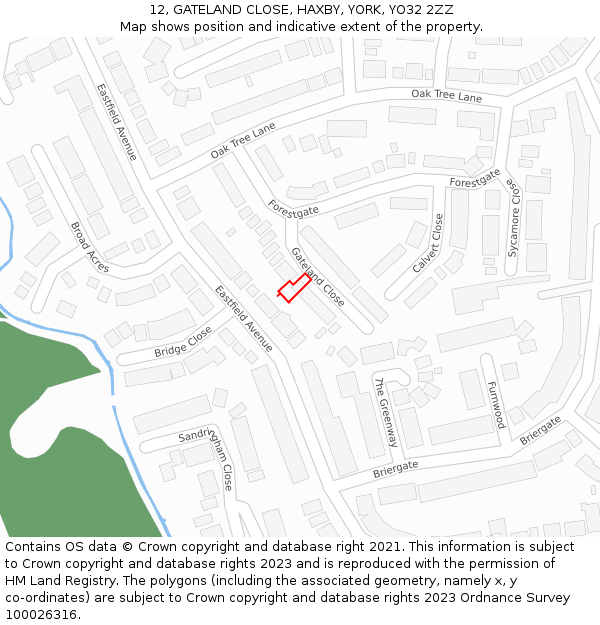 12, GATELAND CLOSE, HAXBY, YORK, YO32 2ZZ: Location map and indicative extent of plot