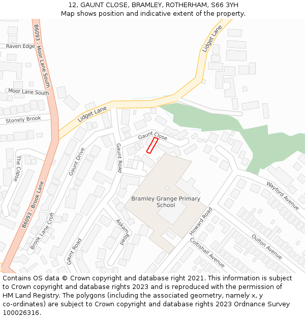 12, GAUNT CLOSE, BRAMLEY, ROTHERHAM, S66 3YH: Location map and indicative extent of plot