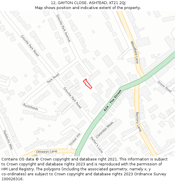 12, GAYTON CLOSE, ASHTEAD, KT21 2QJ: Location map and indicative extent of plot