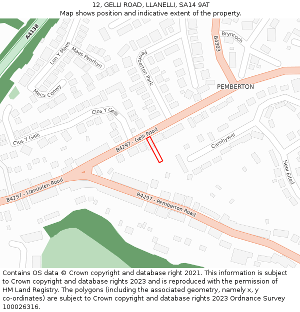 12, GELLI ROAD, LLANELLI, SA14 9AT: Location map and indicative extent of plot