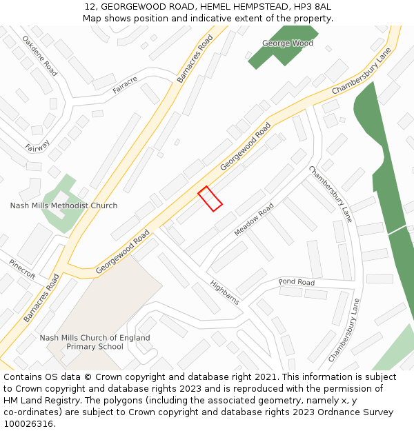 12, GEORGEWOOD ROAD, HEMEL HEMPSTEAD, HP3 8AL: Location map and indicative extent of plot