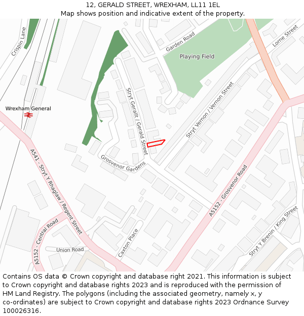 12, GERALD STREET, WREXHAM, LL11 1EL: Location map and indicative extent of plot