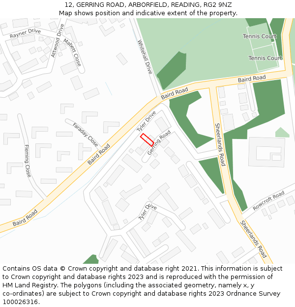 12, GERRING ROAD, ARBORFIELD, READING, RG2 9NZ: Location map and indicative extent of plot