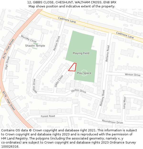 12, GIBBS CLOSE, CHESHUNT, WALTHAM CROSS, EN8 9RX: Location map and indicative extent of plot