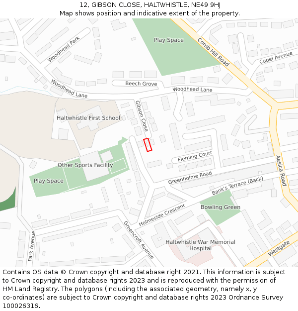 12, GIBSON CLOSE, HALTWHISTLE, NE49 9HJ: Location map and indicative extent of plot