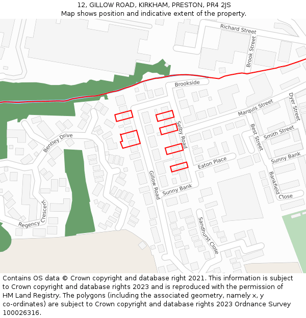 12, GILLOW ROAD, KIRKHAM, PRESTON, PR4 2JS: Location map and indicative extent of plot