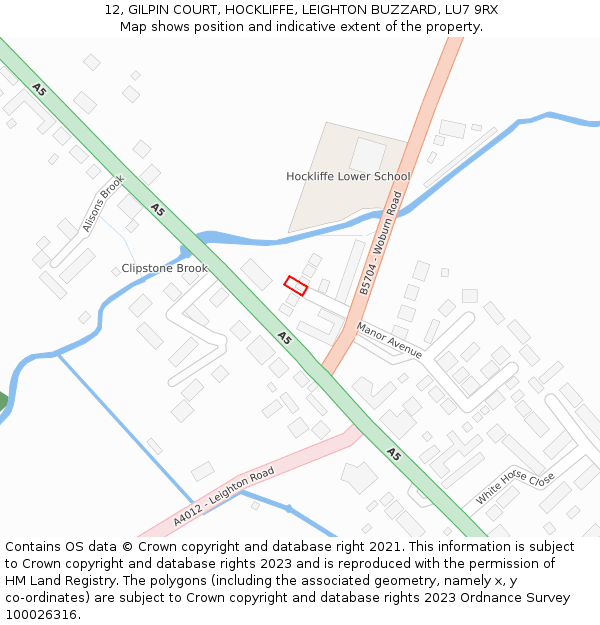 12, GILPIN COURT, HOCKLIFFE, LEIGHTON BUZZARD, LU7 9RX: Location map and indicative extent of plot