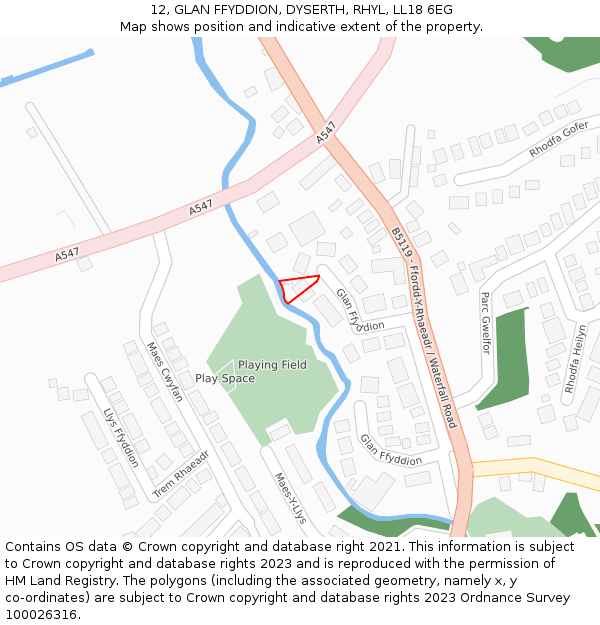 12, GLAN FFYDDION, DYSERTH, RHYL, LL18 6EG: Location map and indicative extent of plot