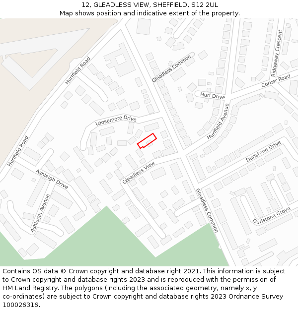 12, GLEADLESS VIEW, SHEFFIELD, S12 2UL: Location map and indicative extent of plot