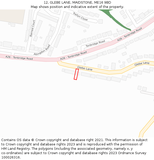 12, GLEBE LANE, MAIDSTONE, ME16 9BD: Location map and indicative extent of plot