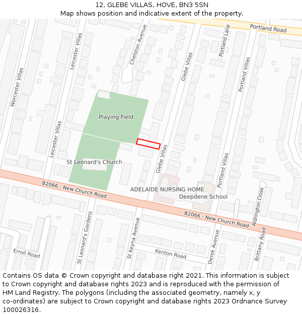 12, GLEBE VILLAS, HOVE, BN3 5SN: Location map and indicative extent of plot