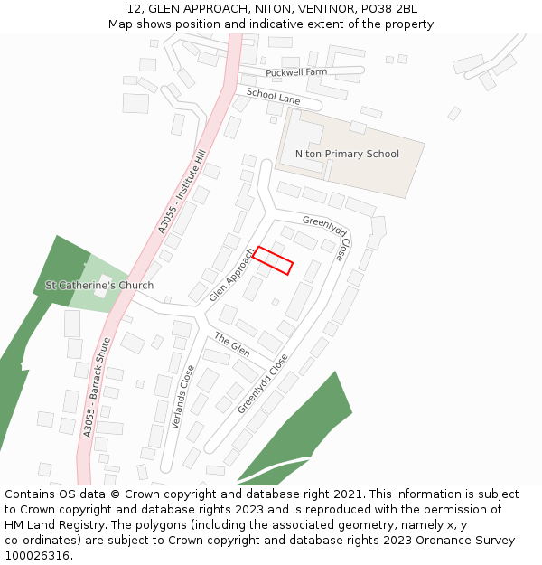 12, GLEN APPROACH, NITON, VENTNOR, PO38 2BL: Location map and indicative extent of plot