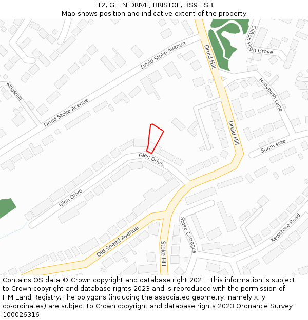 12, GLEN DRIVE, BRISTOL, BS9 1SB: Location map and indicative extent of plot