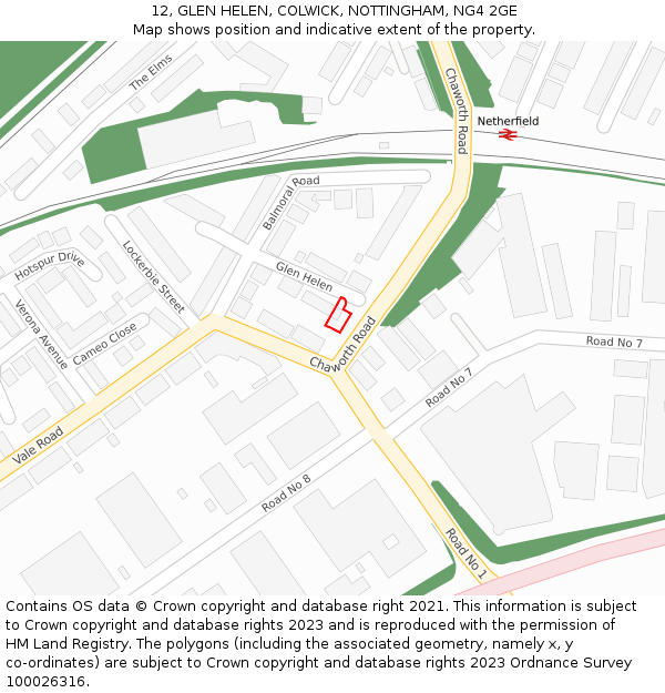 12, GLEN HELEN, COLWICK, NOTTINGHAM, NG4 2GE: Location map and indicative extent of plot