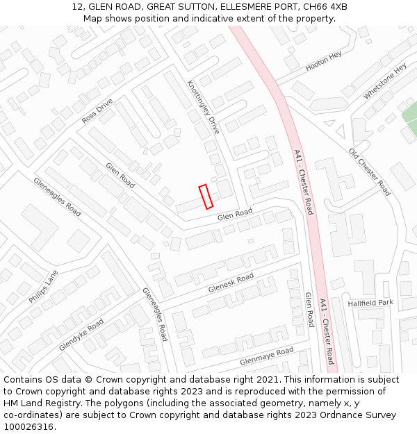 12, GLEN ROAD, GREAT SUTTON, ELLESMERE PORT, CH66 4XB: Location map and indicative extent of plot