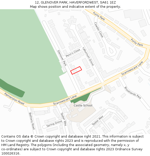 12, GLENOVER PARK, HAVERFORDWEST, SA61 1EZ: Location map and indicative extent of plot