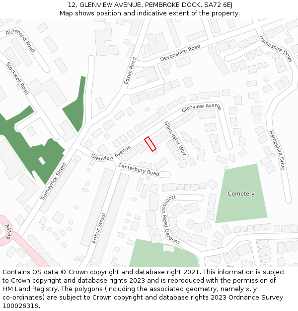 12, GLENVIEW AVENUE, PEMBROKE DOCK, SA72 6EJ: Location map and indicative extent of plot