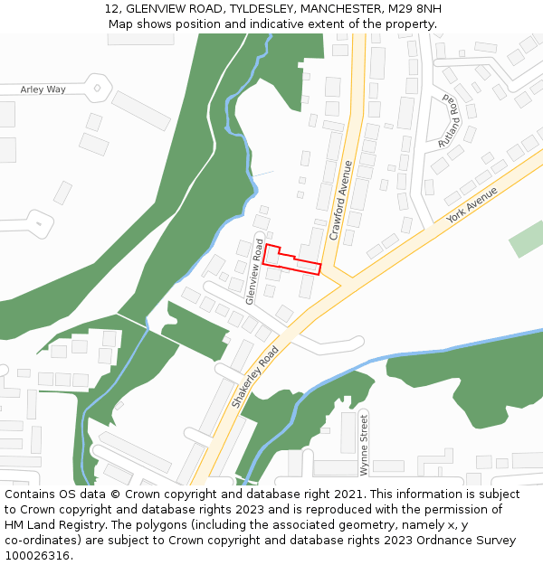 12, GLENVIEW ROAD, TYLDESLEY, MANCHESTER, M29 8NH: Location map and indicative extent of plot