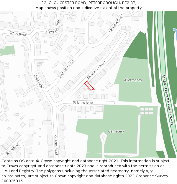 12, GLOUCESTER ROAD, PETERBOROUGH, PE2 8BJ: Location map and indicative extent of plot