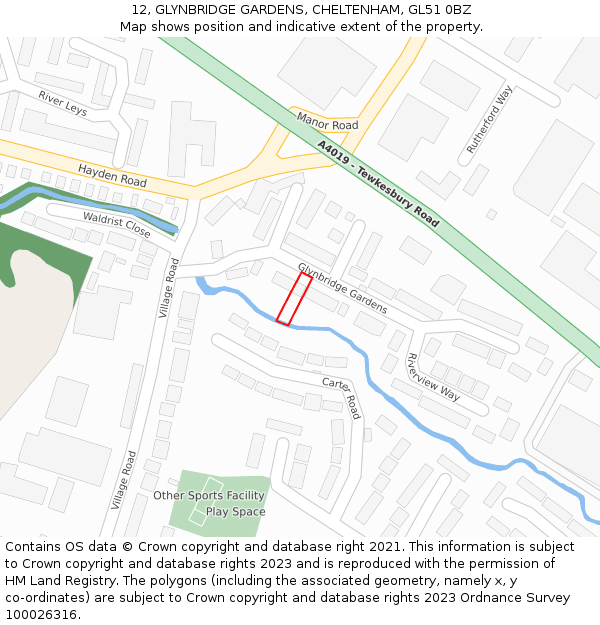 12, GLYNBRIDGE GARDENS, CHELTENHAM, GL51 0BZ: Location map and indicative extent of plot