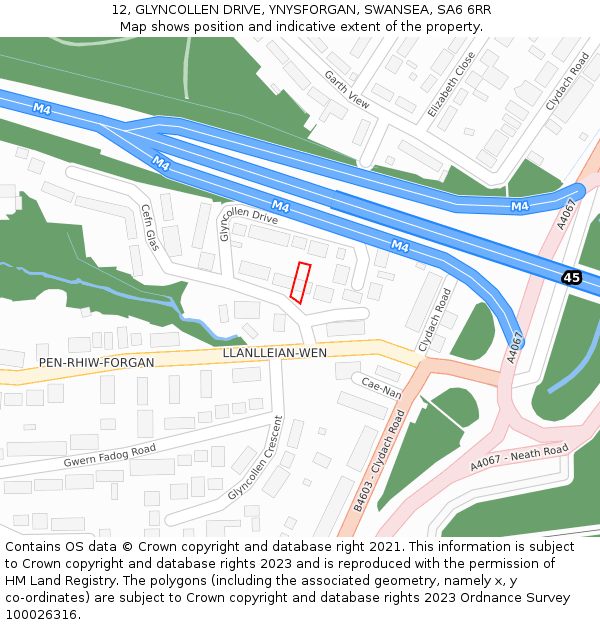 12, GLYNCOLLEN DRIVE, YNYSFORGAN, SWANSEA, SA6 6RR: Location map and indicative extent of plot