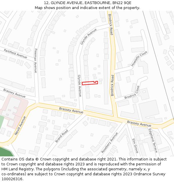 12, GLYNDE AVENUE, EASTBOURNE, BN22 9QE: Location map and indicative extent of plot