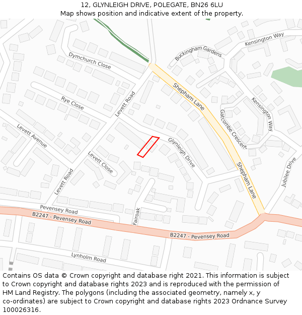 12, GLYNLEIGH DRIVE, POLEGATE, BN26 6LU: Location map and indicative extent of plot