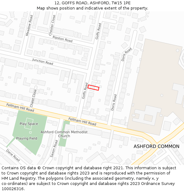 12, GOFFS ROAD, ASHFORD, TW15 1PE: Location map and indicative extent of plot