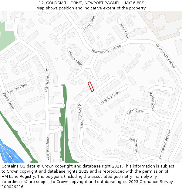 12, GOLDSMITH DRIVE, NEWPORT PAGNELL, MK16 8RS: Location map and indicative extent of plot