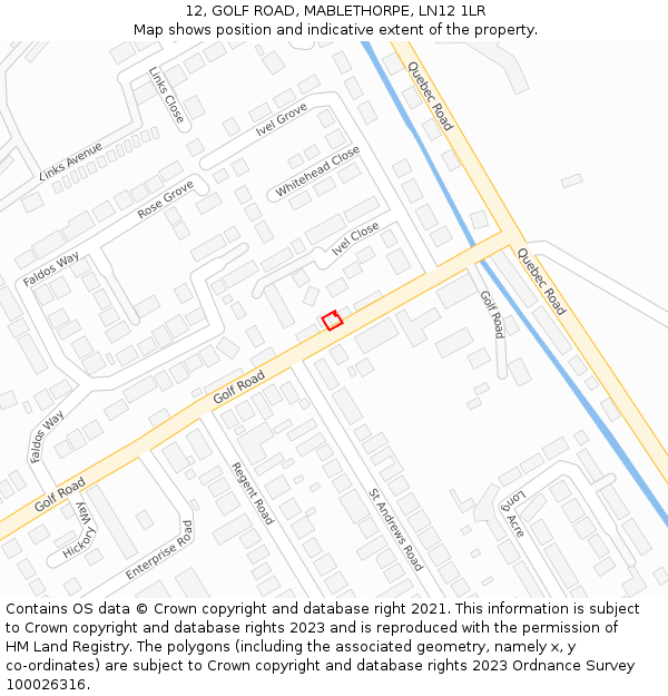 12, GOLF ROAD, MABLETHORPE, LN12 1LR: Location map and indicative extent of plot