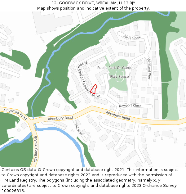 12, GOODWICK DRIVE, WREXHAM, LL13 0JY: Location map and indicative extent of plot