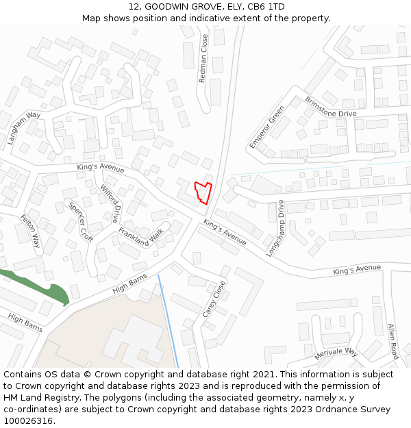 12, GOODWIN GROVE, ELY, CB6 1TD: Location map and indicative extent of plot