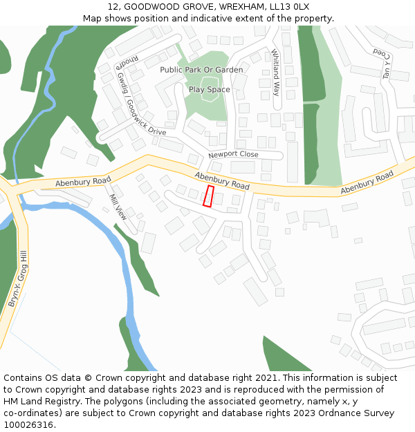 12, GOODWOOD GROVE, WREXHAM, LL13 0LX: Location map and indicative extent of plot