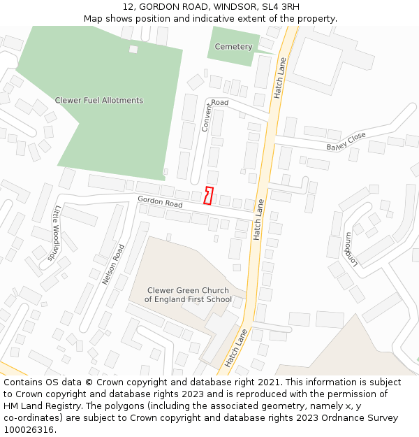 12, GORDON ROAD, WINDSOR, SL4 3RH: Location map and indicative extent of plot