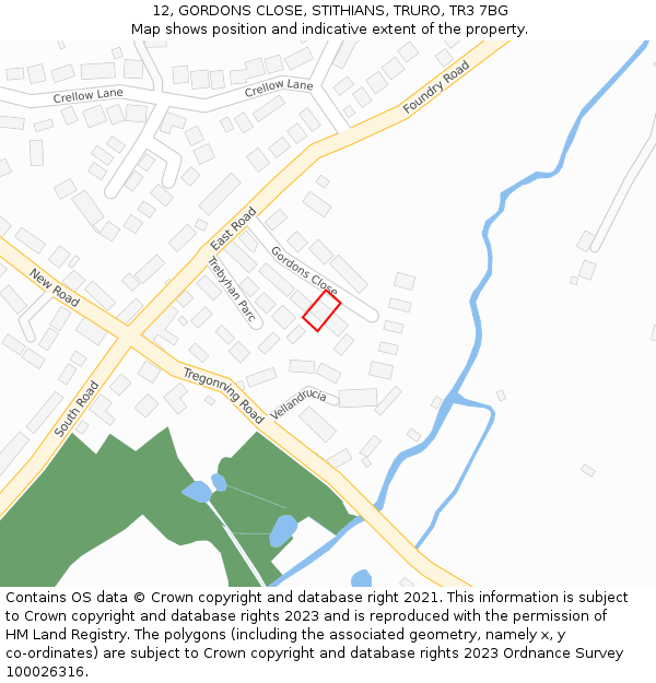 12, GORDONS CLOSE, STITHIANS, TRURO, TR3 7BG: Location map and indicative extent of plot