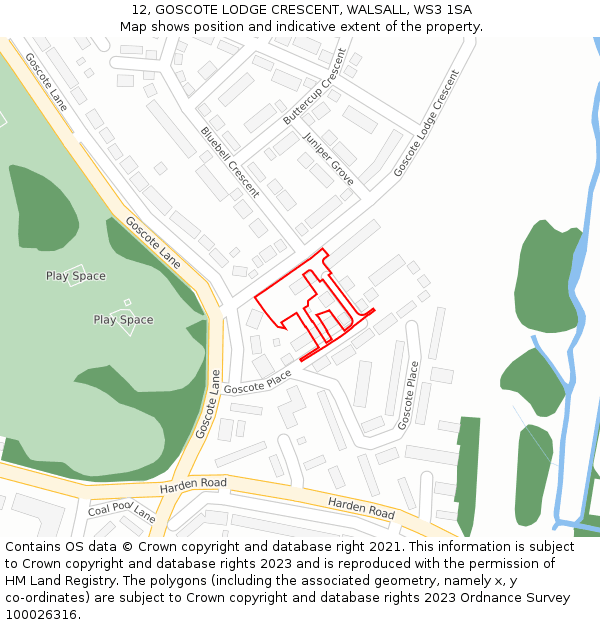 12, GOSCOTE LODGE CRESCENT, WALSALL, WS3 1SA: Location map and indicative extent of plot