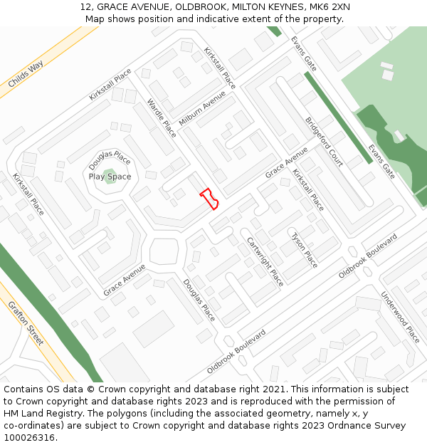 12, GRACE AVENUE, OLDBROOK, MILTON KEYNES, MK6 2XN: Location map and indicative extent of plot