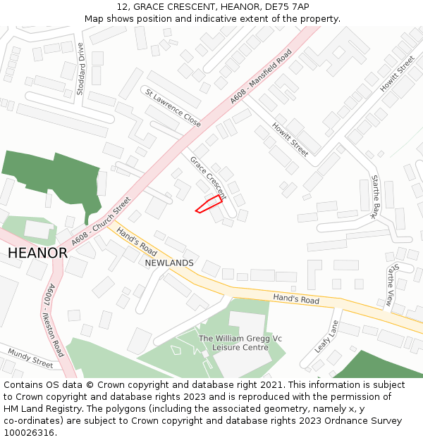 12, GRACE CRESCENT, HEANOR, DE75 7AP: Location map and indicative extent of plot